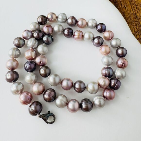 WW 925 Baroque Potato Freshwater Pearl Necklace White Pink Shades Sterling 4577 - Picture 6 of 15